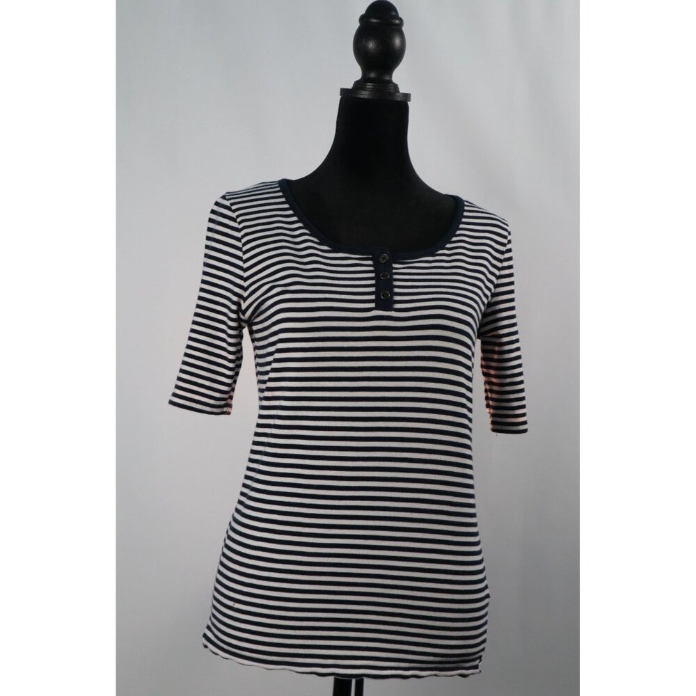 Jones New York Sport Black &‎ White Striped Button Henley Shirt Small